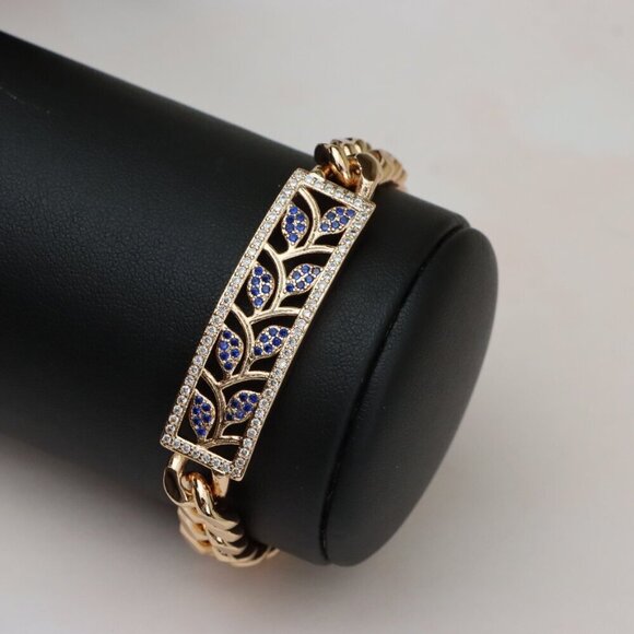 "Bold Leaf Design Rose Gold Bracelet with Blue Stones, XPBL0768 - Picture 6 of 12